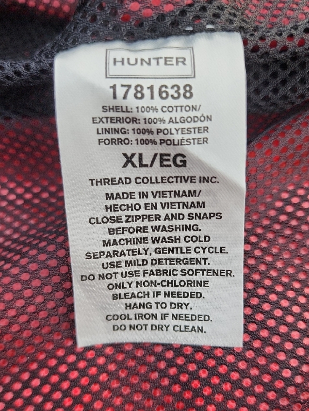 Hunter Red Hooded Water Resistant Cotton Jacket XL - Picture 12 of 13